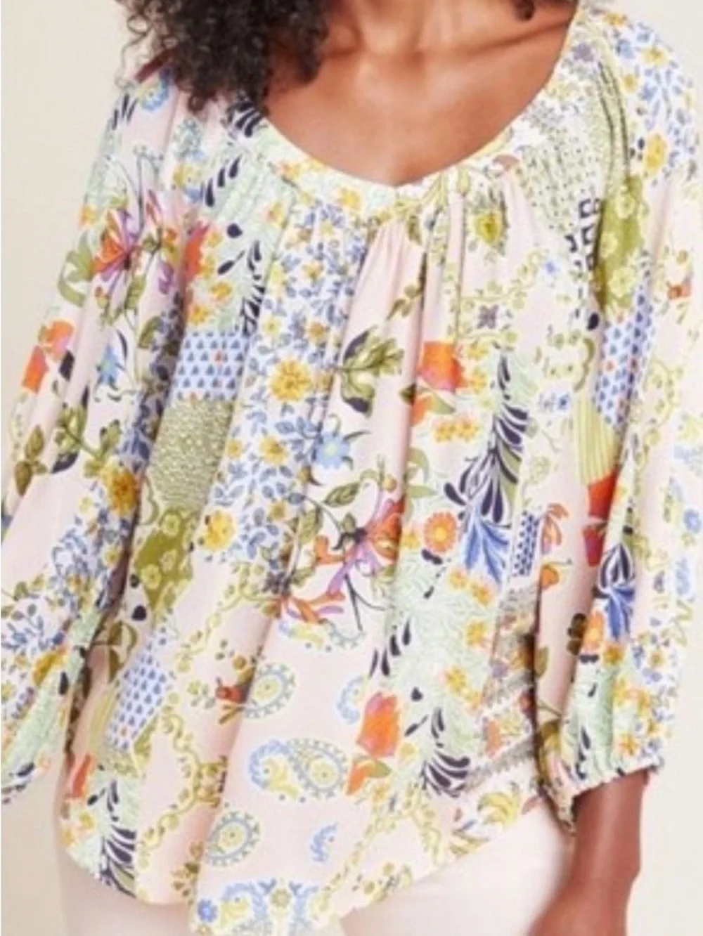 Anthropologie Maeve Boswell Patchwork Floral Blouse Size 14 - Picture 3 of 11